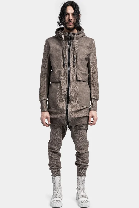 Embellished JacketsLong hooded sweat parkas, Taupe