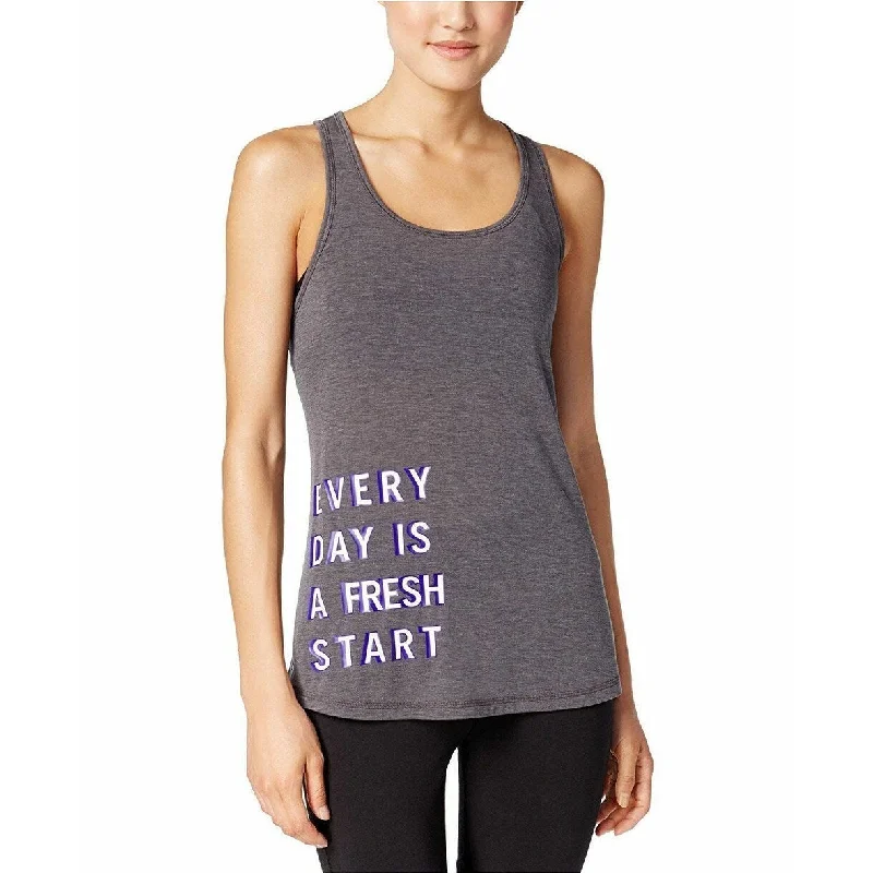 Ideology Women's Graphic Racerback Tank Top Charcoal Heather Size Large - GreyGym vest