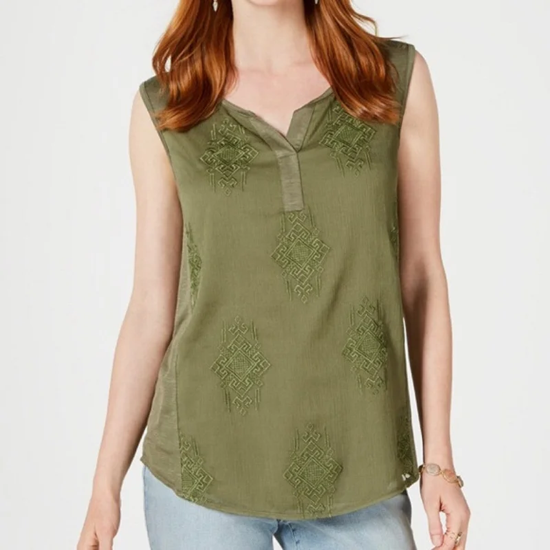 Style & Co Women's Embroidered Tank Top Med Green Size MediumOutdoor tank